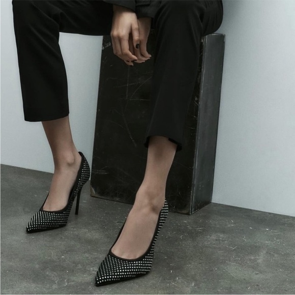 NWT Zara studded rhinestone black heels - Picture 6 of 6
